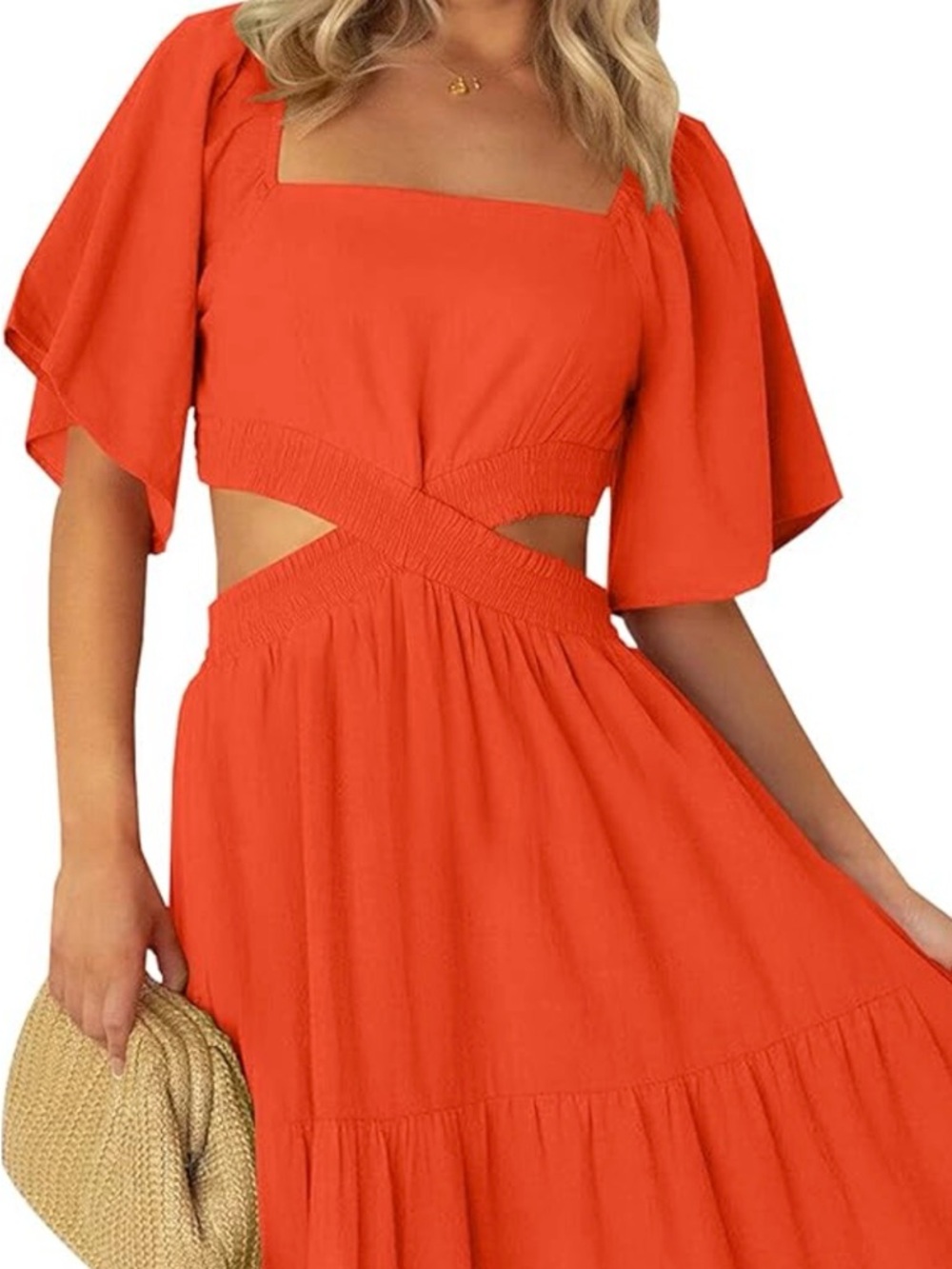 LEANI Red Mini Dress with Puff Sleeves